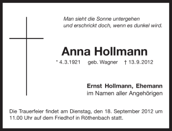 Traueranzeige von Anna Hollmann von Pegnitz-Zeitung